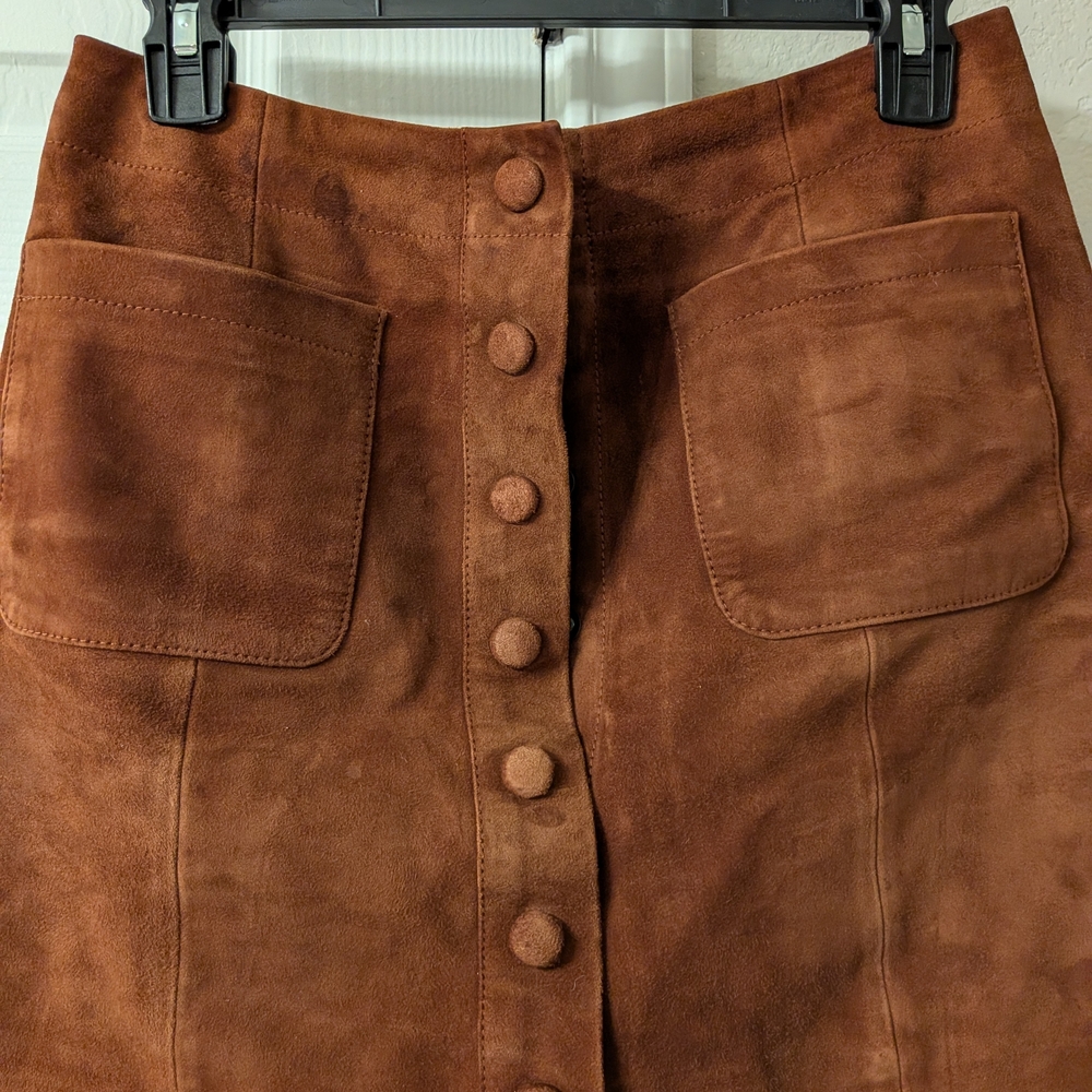 Sezane Nehir Chestnut Suede Mini Skirt